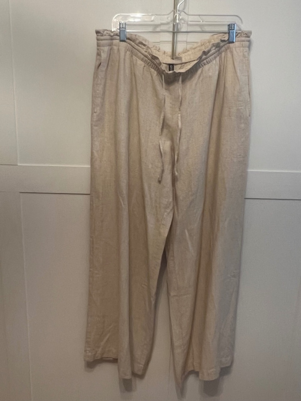 H&M Linen Blend Drawstring Pants NWT Size Large Black Wide Leg